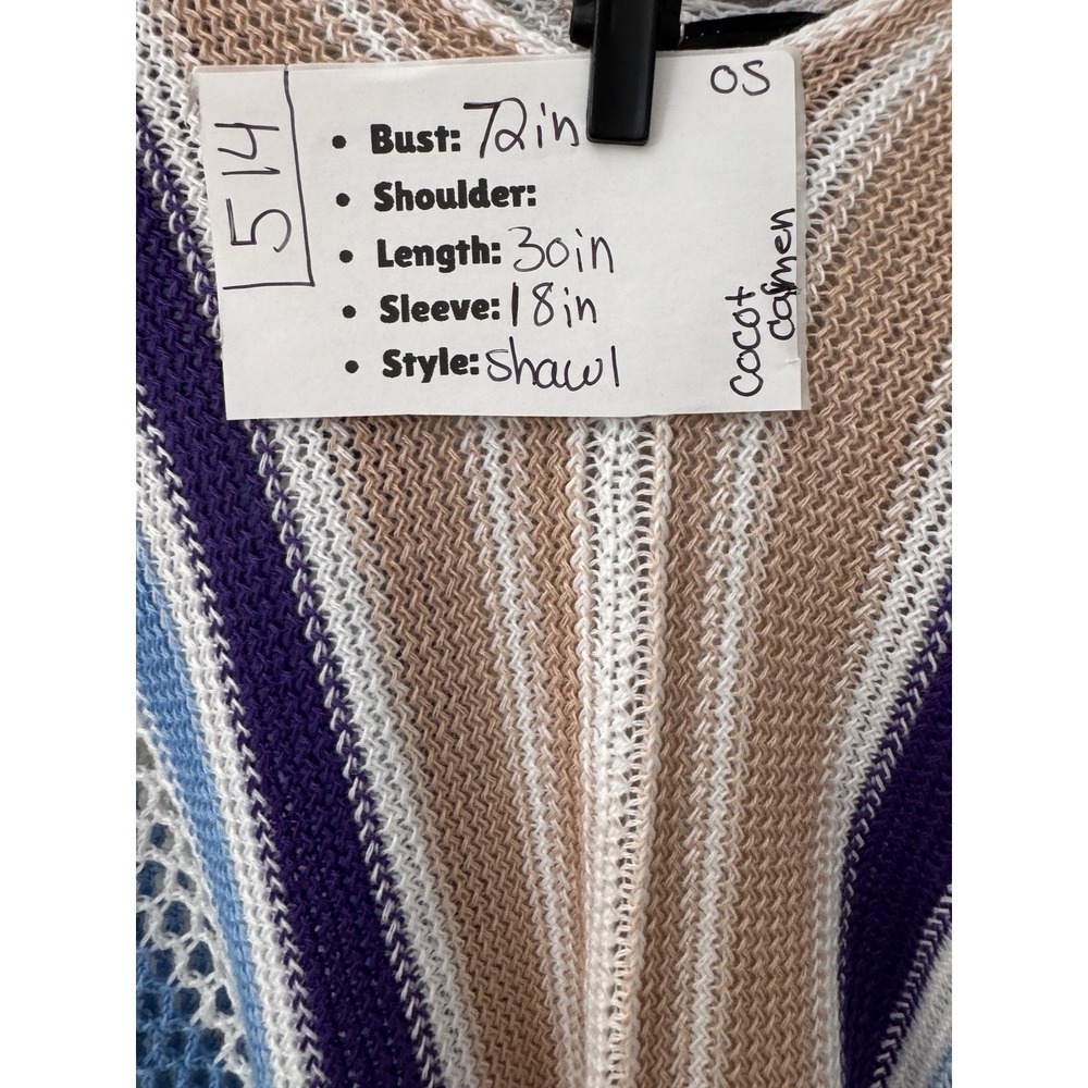 Coco‎ + Carmen Woman's Poncho One Size  Brown Teal Striped  Swim Cover Up Beachy - Picture 12 of 12